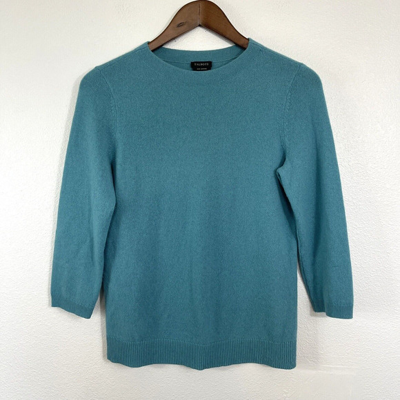 Talbots 100% Cashmere Sweater Womens Size S Blue Green Crewneck Cozy Soft - Picture 1 of 8